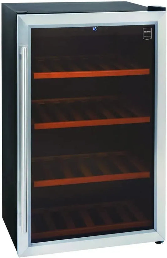 Cave à Vin Professionnelle METRO, Acier Inoxydable et Verre, Portes Réversibles, Noir et Argenté, 54 x 54 x 83 cm