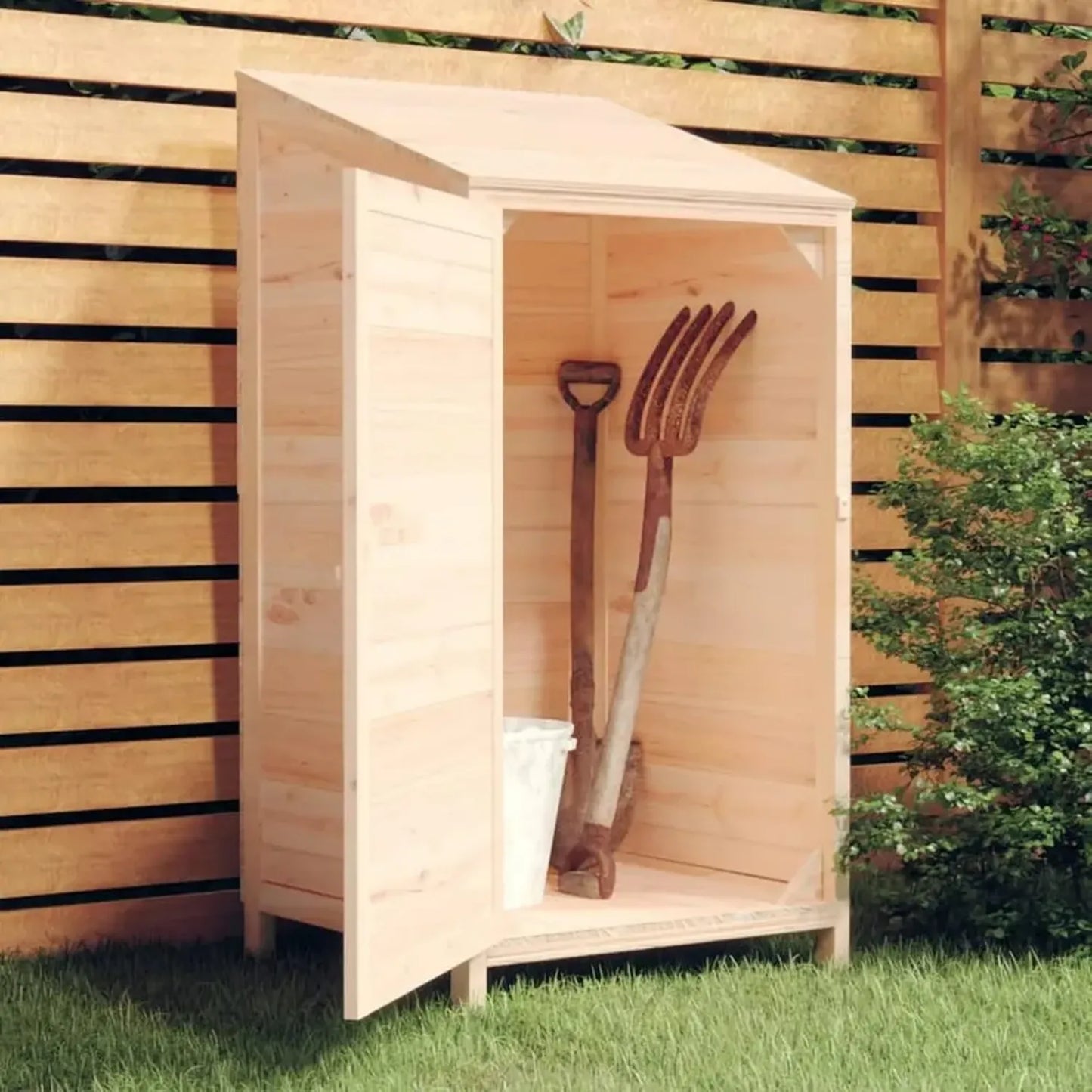 Abri de Jardin en Sapin Massif, Armoire Moderne d'Extérieur 55x52x112 cm, Couleur Bois Clair