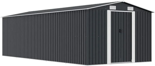 Cabane de jardin en acier anthracite 257x580x181 cm avec portes coulissantes et ventilation