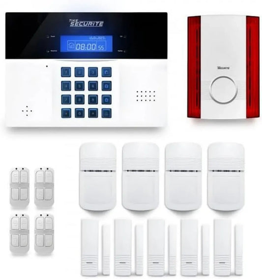 Système d'alarme sans fil pour maison 4-5 pièces avec détection de mouvement et intrusion + sirène extérieure, compatible Internet et GSM