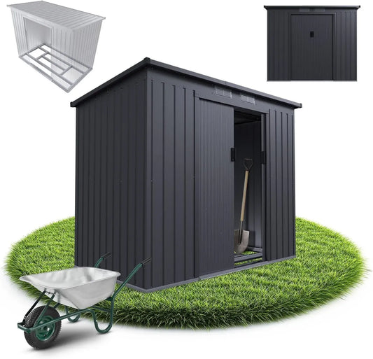 Abri de Jardin en Métal Gris Foncé avec Fondation et Porte Coulissante Verrouillable