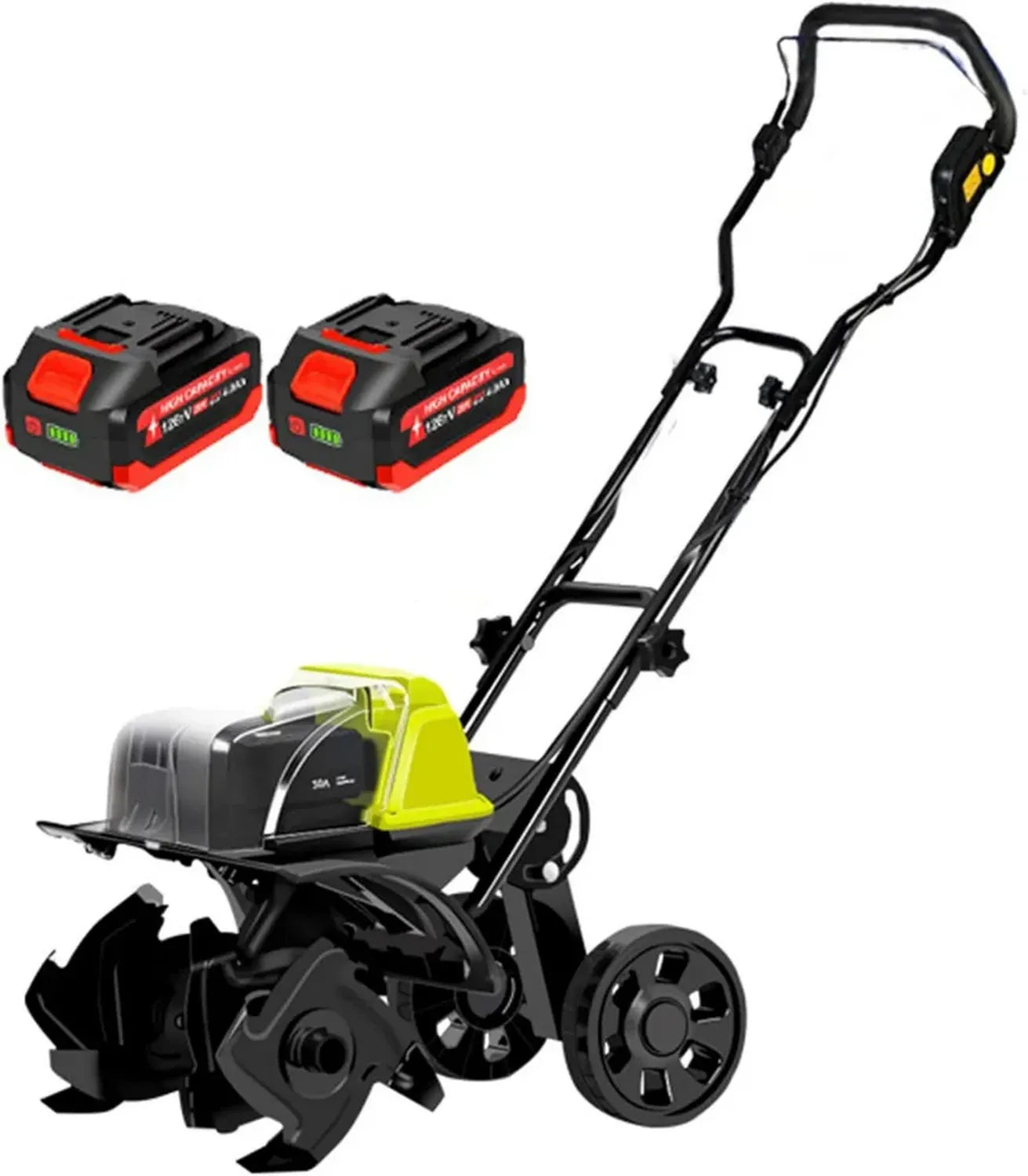 Cultivateur Électrique sans Fil, Largeur 36 cm, Profondeur 18 cm, Chargeur 4 Ah Inclus, Idéal pour Jardin et Pelouse