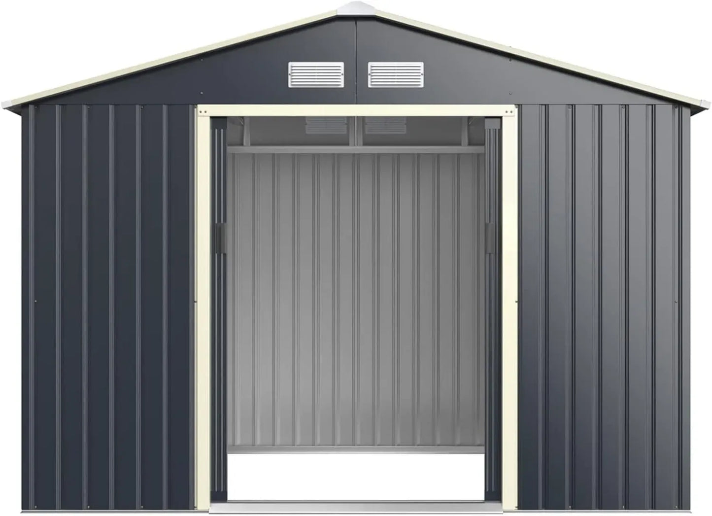 Abri de Jardin Métallique 5,3㎡ avec Portes Coulissantes, Cabane de Rangement pour Outils, 277 x 191 x 202 cm, Gris