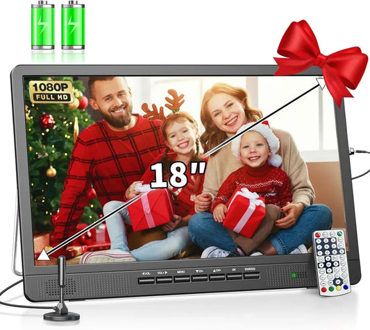 Téléviseur Portable 18'' Desobry avec Antenne, Écran LCD et Tuner DVB/T2, 6000mAh Rechargeable, Idéal pour Camping, Chambre et Cuisine