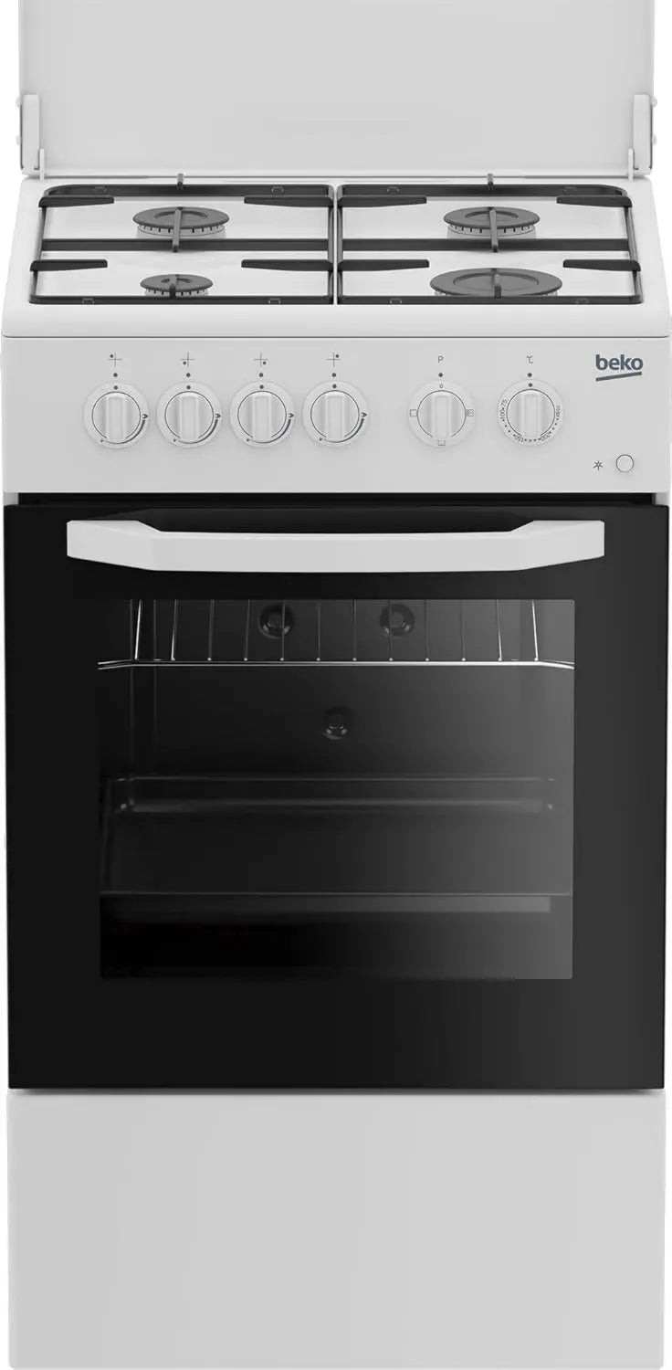 Cuisinière Beko 50x50 cm, four électrique statique et 4 brûleurs à gaz, classe énergétique A, commande mécanique, blanc