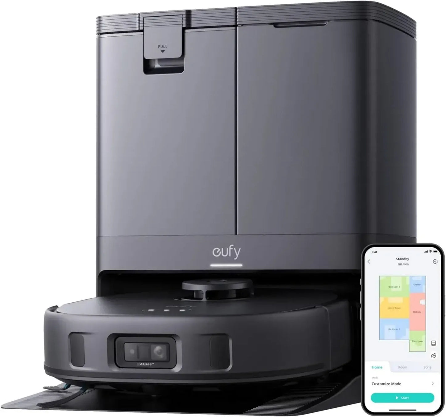 Aspirateur Robot eufy X10 Pro Omni avec Station Intelligente, 8000 Pa, Lavage et Séchage Automatique, Autovidage et Remplissage Automatique, Évitement d'Obstacles (Noir)