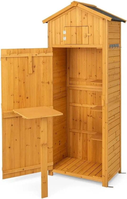 Cabane de Jardin Imperméable en Bois 75x50x180,5 cm avec Rangement et Table Pliante en Sapin