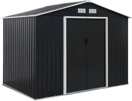Abri de Jardin Métallique Gris Anthracite 5.29m² avec Portes Coulissantes - Kit Fixation Inclus