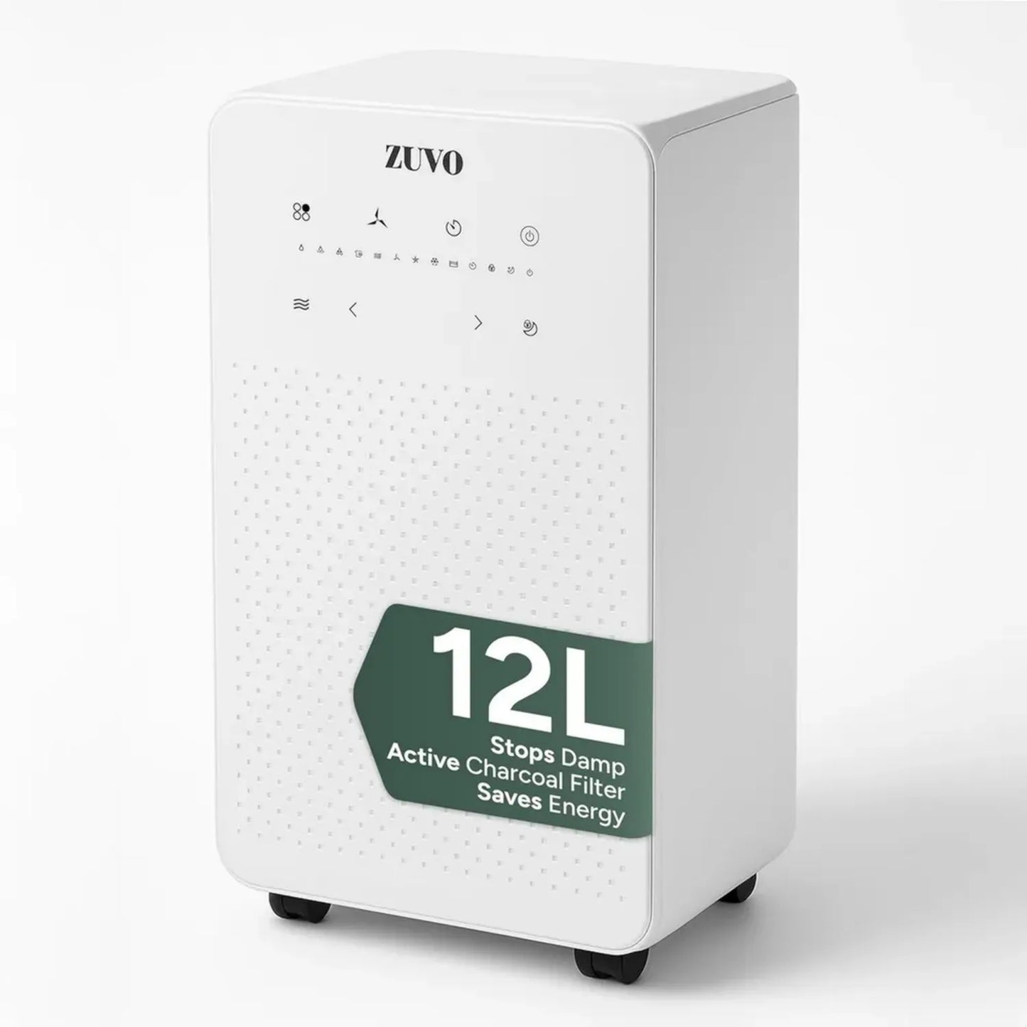 Déshumidificateur Silencieux 12L/Jour Zuvo avec Filtre Charbon Actif, Économie d'Énergie, Réservoir 2L