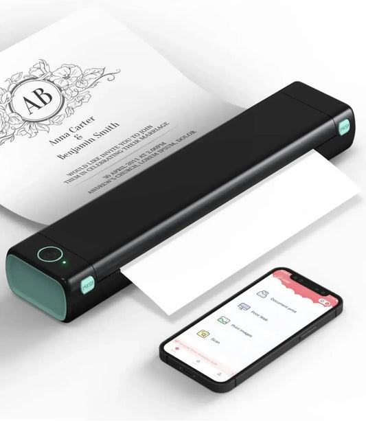 Phomemo M08F Imprimante Thermique Portable, Sans Encre, Compatibilité Bluetooth pour Smartphones et USB pour Tablettes/Mac