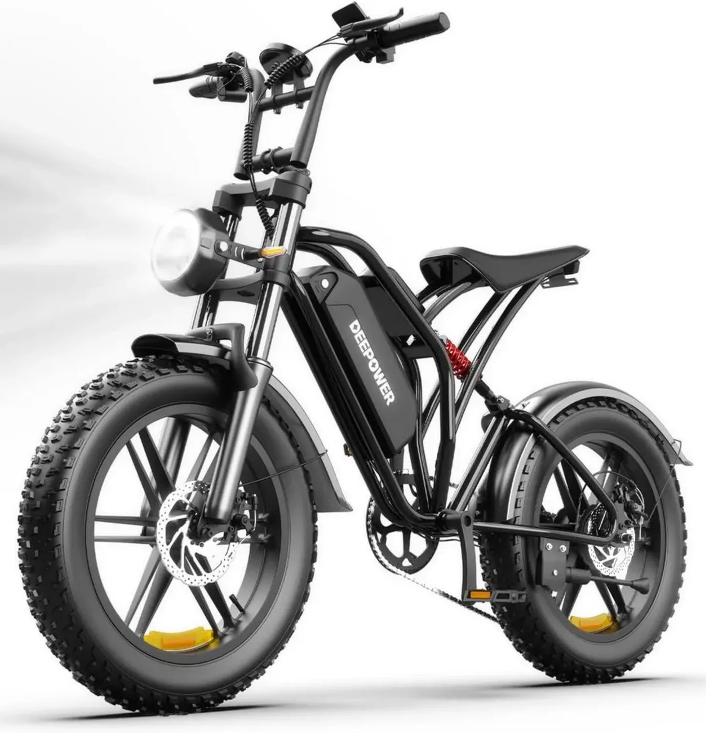 Vélo Électrique DEEPOWER Adulte, Batterie Amovible 48V 20Ah, Autonomie 55-110KM, Pneus Fat 20', 7 Vitesses, Suspension Totale
