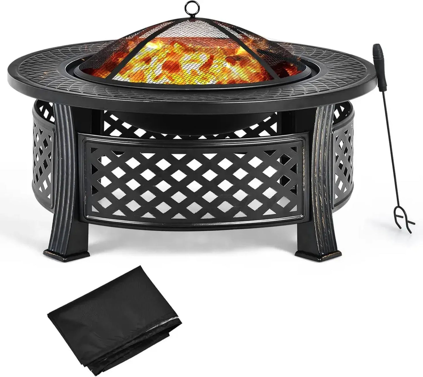 Brasero Extérieur 3-en-1 en Métal avec Accessoires, Idéal pour Jardin et Terrasse