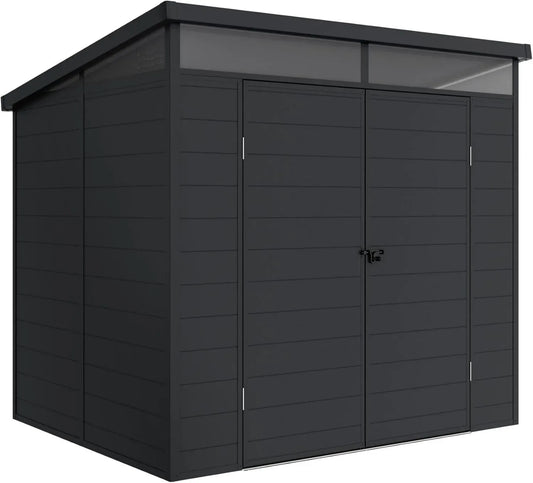 Abri de Jardin Résine Wasabi Terra - Fenêtre Panoramique - Structure Aluminium et PVC Renforcée - Résistant aux UV - Étanche - Gris Anthracite - Surface 4,57 m² - Dimensions 238 x 192 x 215 cm