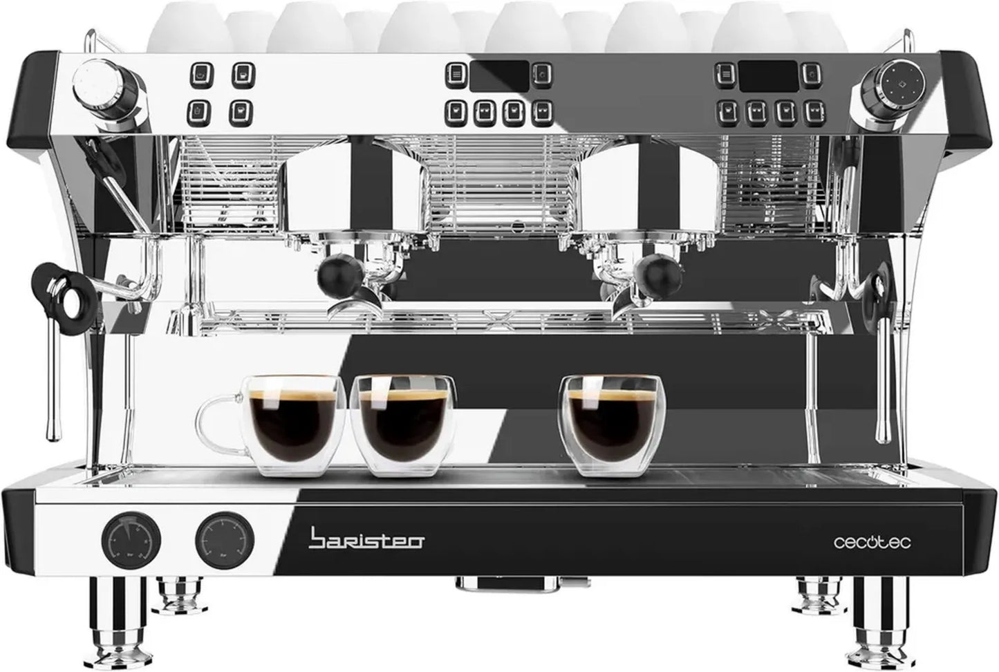 Cecotec Machine à Café Expresso Barista Professionnelle, Double Groupe, Pré-Infusion Ajustable, Pompe 9 Bars, Triple Chaudière, Écran PID