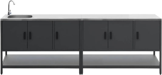 Ensemble de Cuisine d'Extérieur Modulaire Noir en Acier Inoxydable