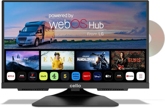 Téléviseur Intégré 19'' Cello 12V avec DVD, WebOS, Bluetooth, Écran sans Cadre