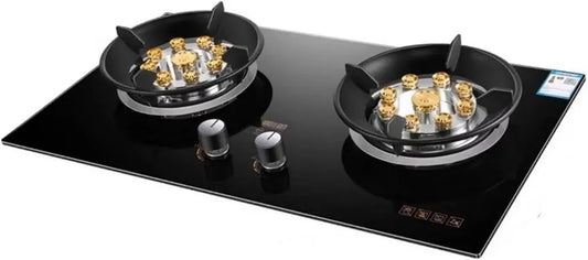 Cuisinière à Gaz Portable pour Camping, 2 Feux, 9 Niveaux, 17742 BTU, Minuterie Individuelle Double Face, Verre Noir, Système de Sécurité Anti-Extinction (GPL)