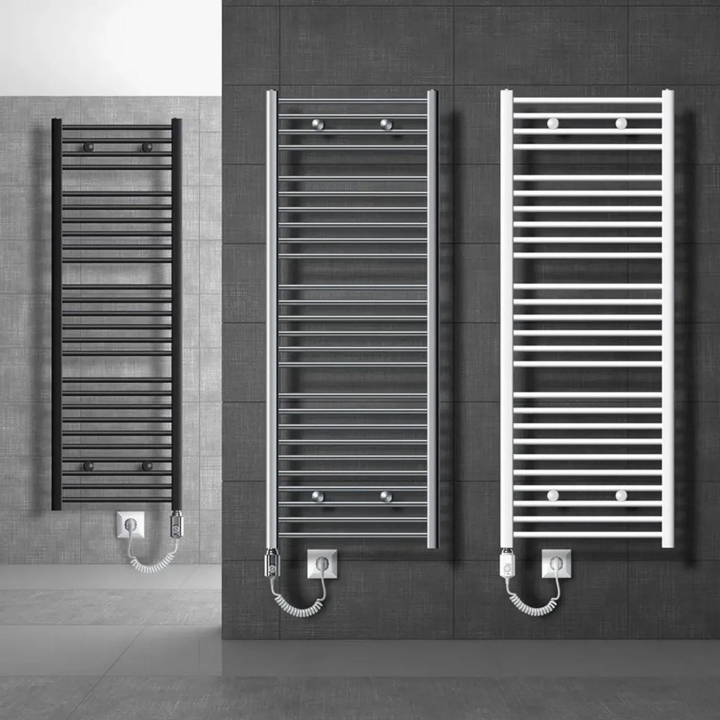 Radiateur électrique 600W ECD Germany - 300x800 mm - Anthracite - Connexion latérale - Sèche-serviettes Sahara mural pour salle de bain