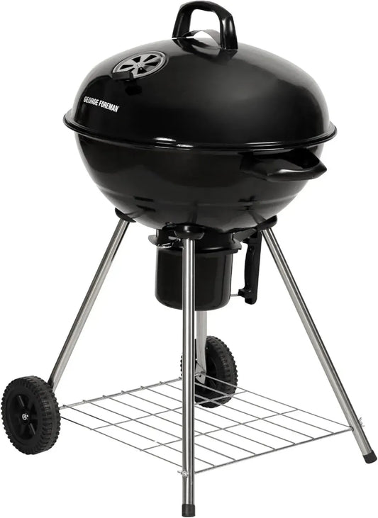 Barbecue Portatif George Foreman à Charbon, 47,5 cm avec Thermomètre et Aération Réglable