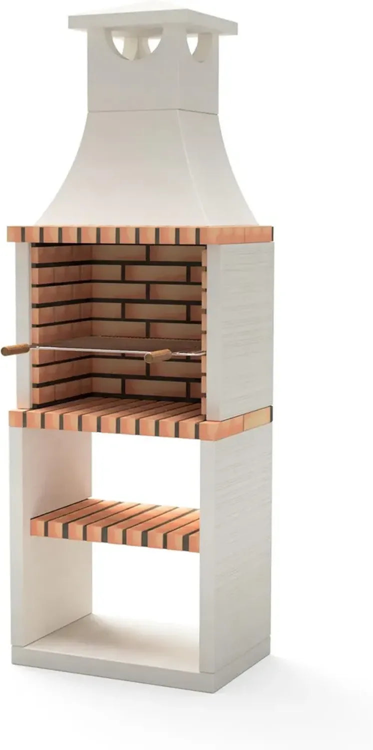 MOVELAR - Barbecue en béton réfractaire pour bois et charbon, modèle Nola Plus (Beige, Orange - 70 x 47 x 221 cm) - Idéal pour jardin et patio