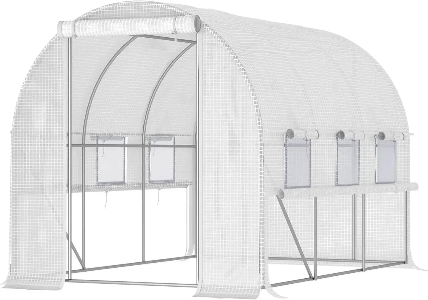 Outsunny Serre Tunnel 6 m² avec Fenêtres et Porte en PE Blanc