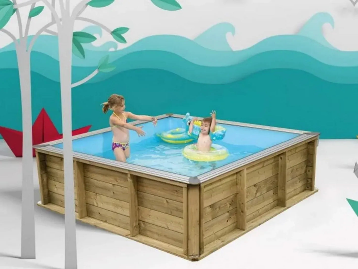 Piscine Carrée en Bois Naturel 2,26 x 2,26 m - Hauteur 0,63 m