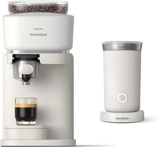 Philips Baristina Cafetière Expresso avec Mousseur à Lait, 16 Bars, Broyeur intégré, Blanc