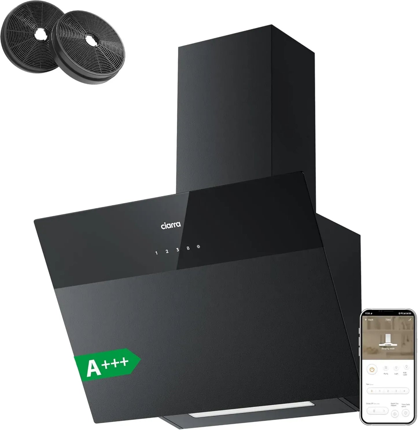 Hotte Aspirante Inclinée 60cm A+++ avec WiFi et LED - Ciarra