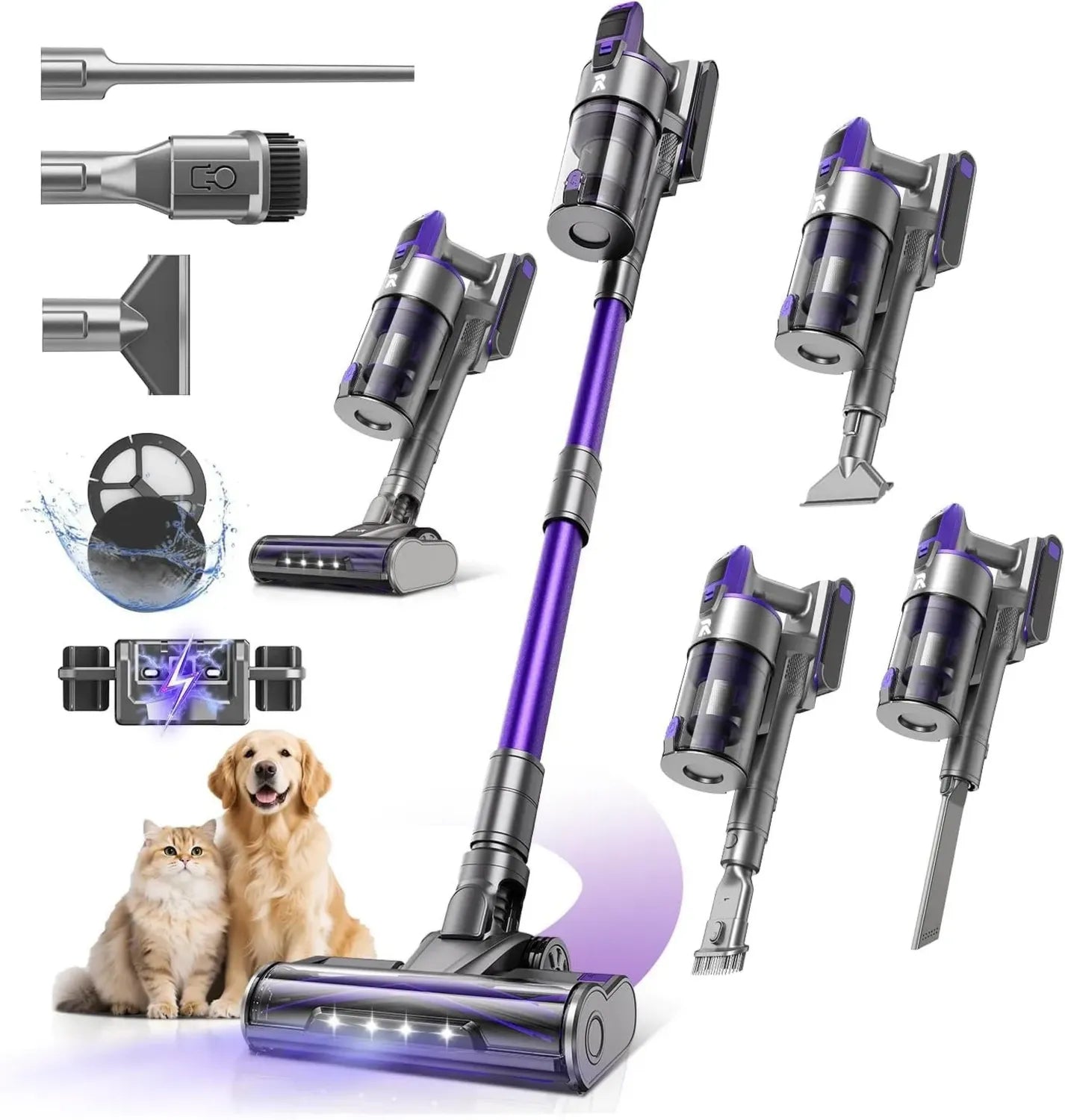 Redkey X18 Aspirateur Balai sans Fil 650W, Puissance 60KPa, Autonomie 80 Min, Écran LED et Ajustement Intelligent de Succion, 8-en-1 pour Sols Durs, Tapis et Poils d'Animaux