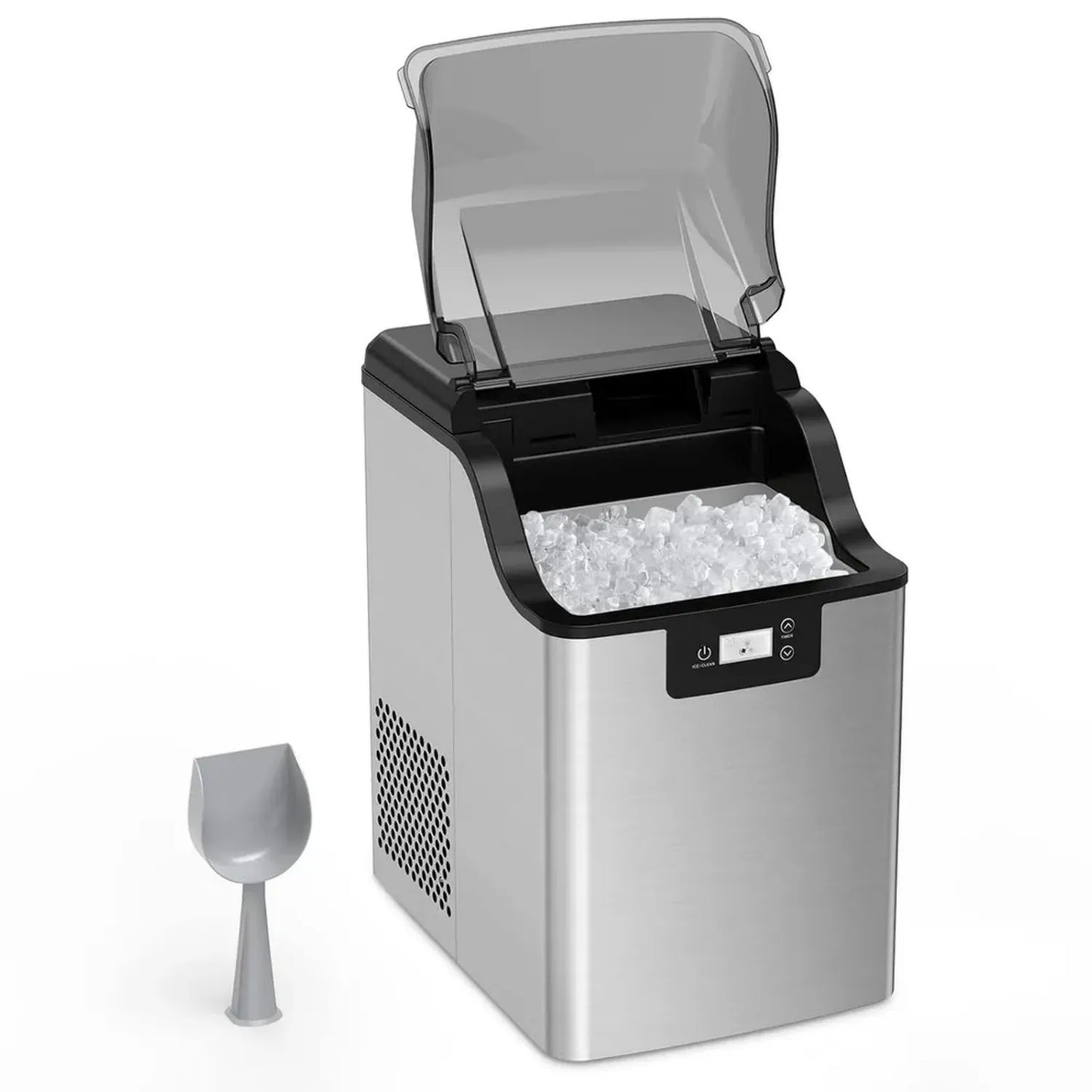 Machine à glaçons compacte en acier inoxydable, 20 kg/24 h, avec fonction autonettoyante et minuterie
