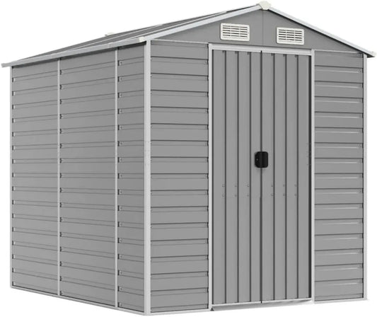 Abri de Jardin en Acier Galvanisé avec Toit Inclinable, Cabane de Rangement Extérieur Gris Clair 191x215x198 cm
