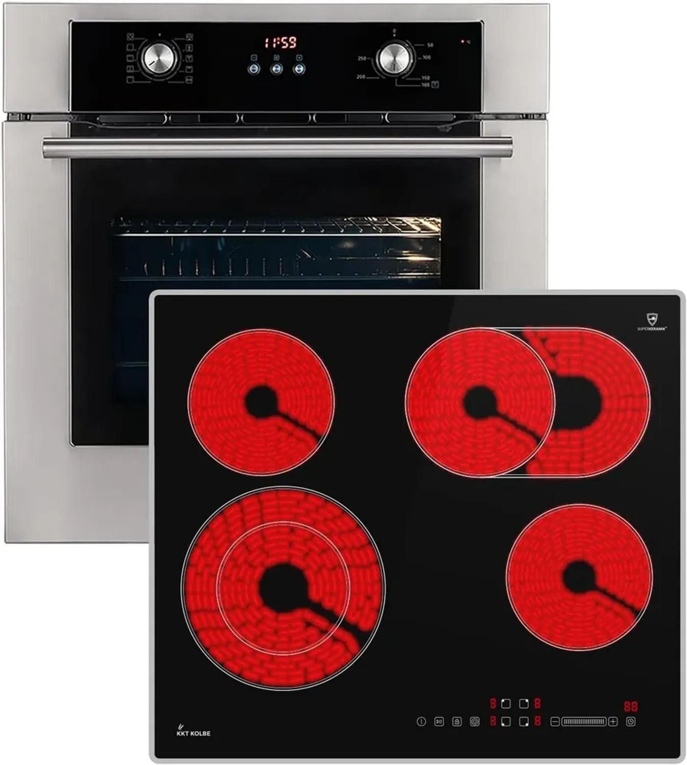 Four encastrable 60cm avec plaque électrique 59cm, gril, chaleur tournante et minuterie