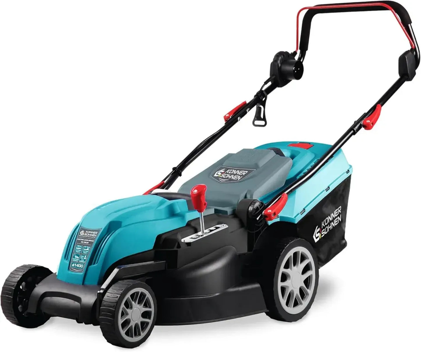 Tondeuse électrique 1400 W, largeur de coupe 38 cm, 5 hauteurs réglables, panier 40L