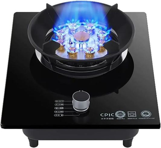 Plaque de Cuisson à Gaz 33 cm, 1 Brûleur Wok en Verre Trempé Noir, Compatible NG/LPG, Allumage Automatique, Pour Cuisine