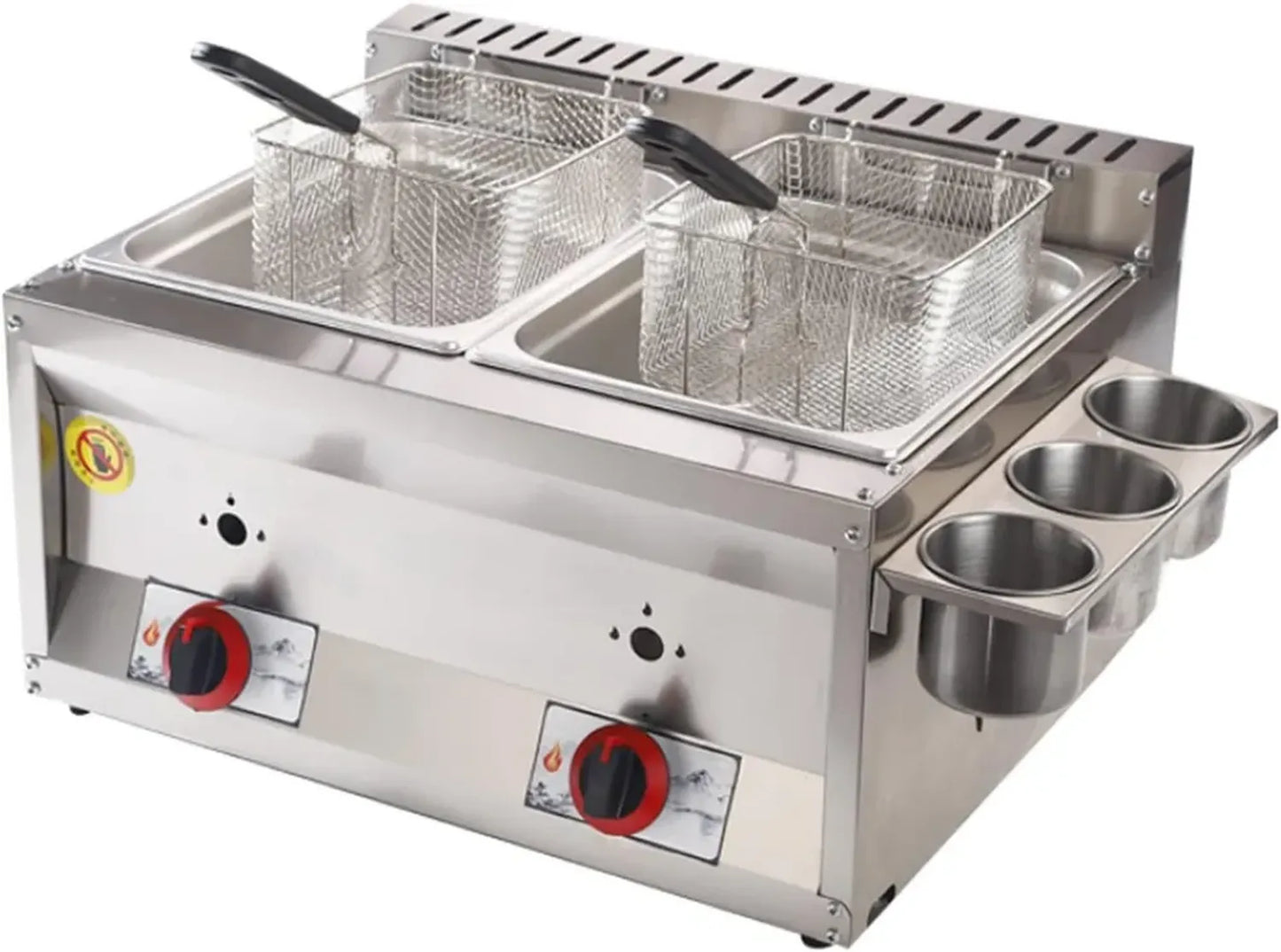 Friteuse à Gaz Double Cylindre 20L en Acier Inoxydable - Parfaite pour Cuisine Professionnelle et Domestique avec Panier pour Frites et Poulet
