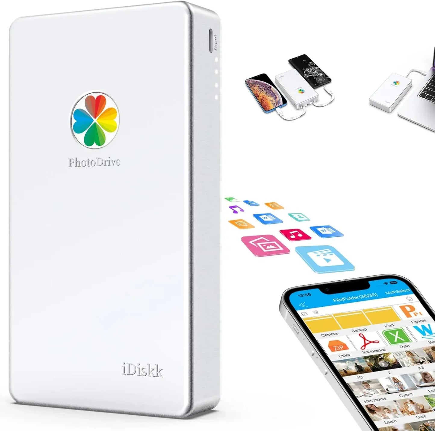 Disque Dur Externe iDiskk 1 To avec Connectivité 3-en-1 MFi pour iPhone et USB-C