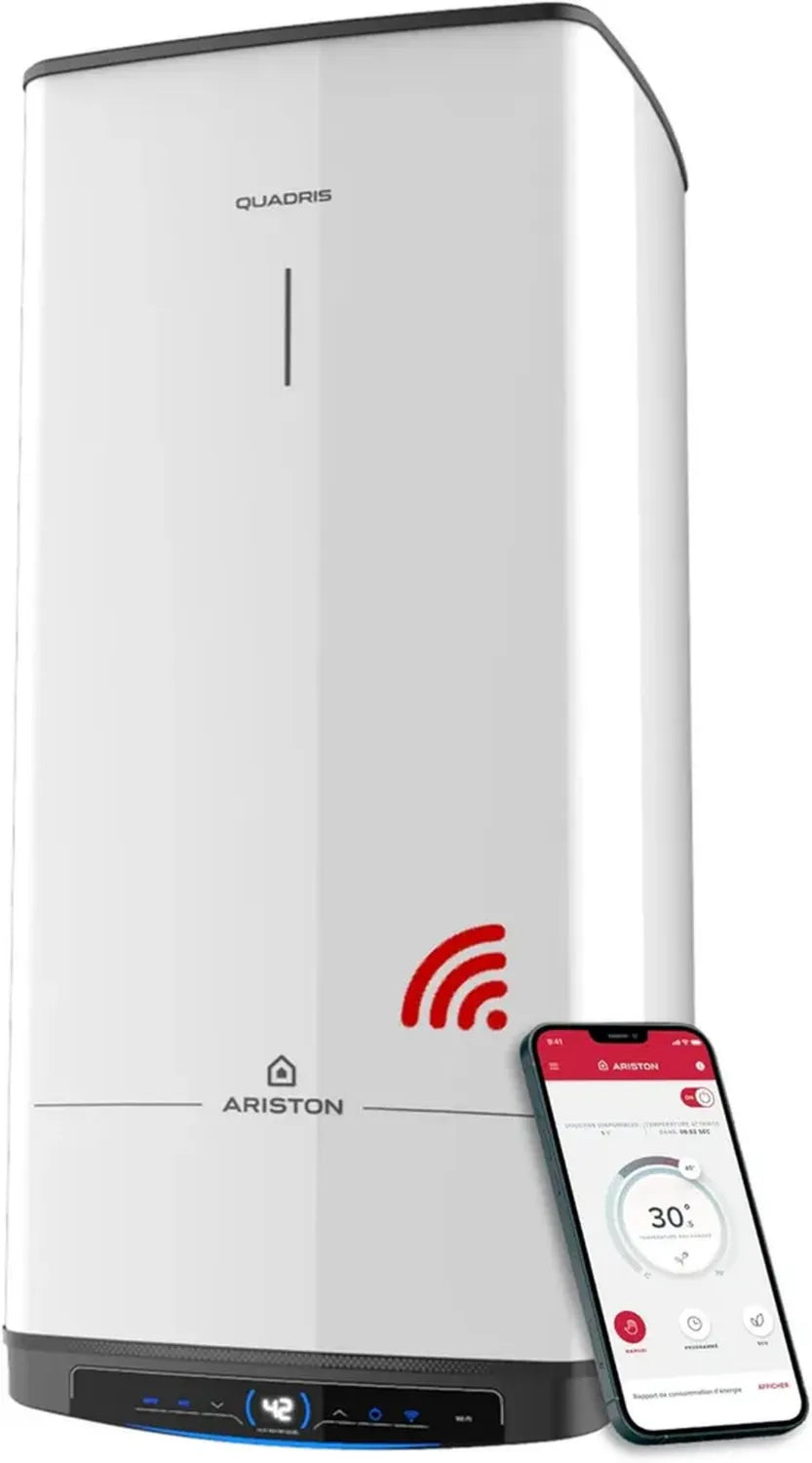 Chauffe-Eau Électrique Ariston Quadris WiFi 120L, Compact et Intégré, Économies d'Énergie 25%, Technologie Steatite, Mode Eco Evo, Fabrication Française, Gain de Place Optimal