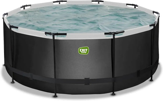 Grande Piscine Ronde Noire avec Pompe Filtrante et Échelle - 360x122 cm - Structure Solide en Acier