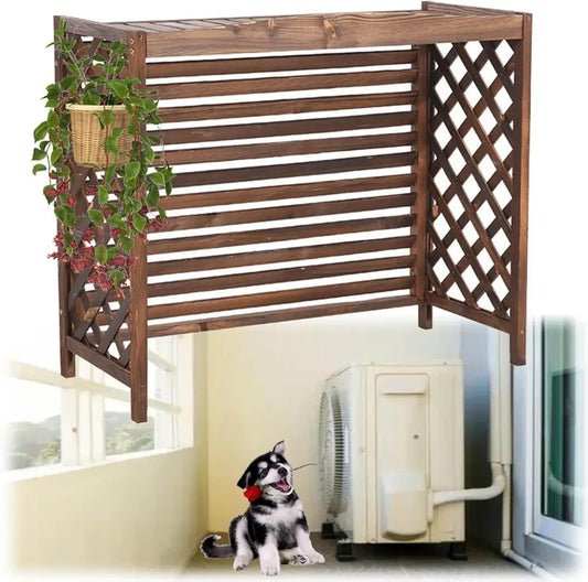 Cache-climatiseur Extérieur en Bois Massif - Grille de Protection avec Persiennes Résistantes aux Intempéries, 110 x 50 cm