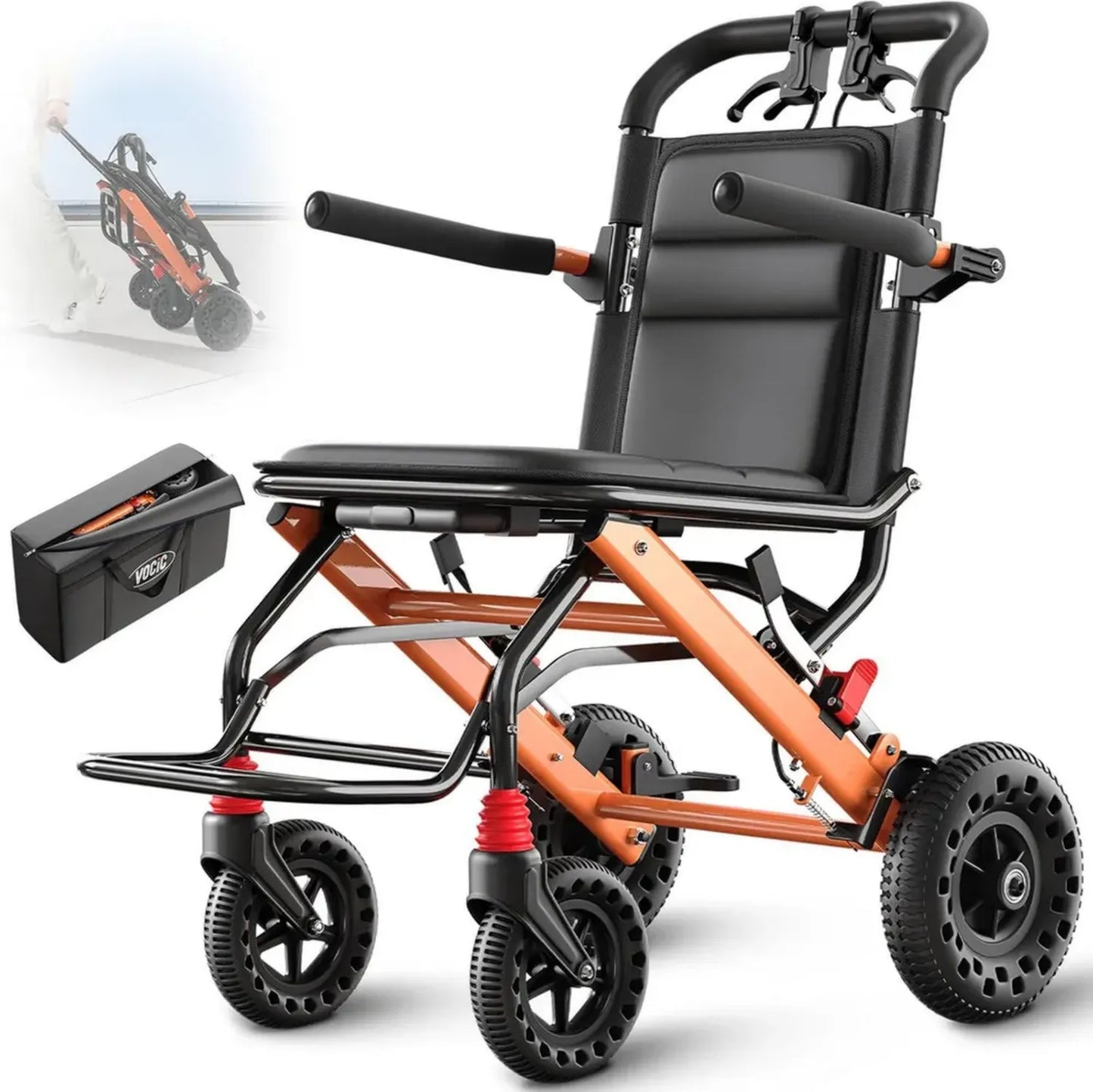 Fauteuil Roulant Pliable Ultra-léger en Aluminium 8,6KG - Transport Handicapé avec Pneus Tous Terrains
