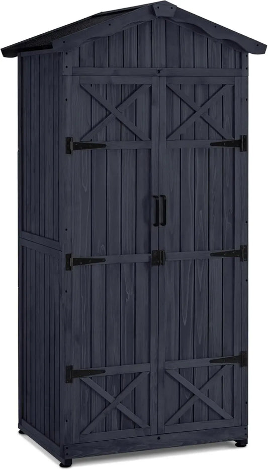 Armoire de Jardin Étanche MCombo en Bois Gris pour Balcon Extérieur, 74x99x193 cm