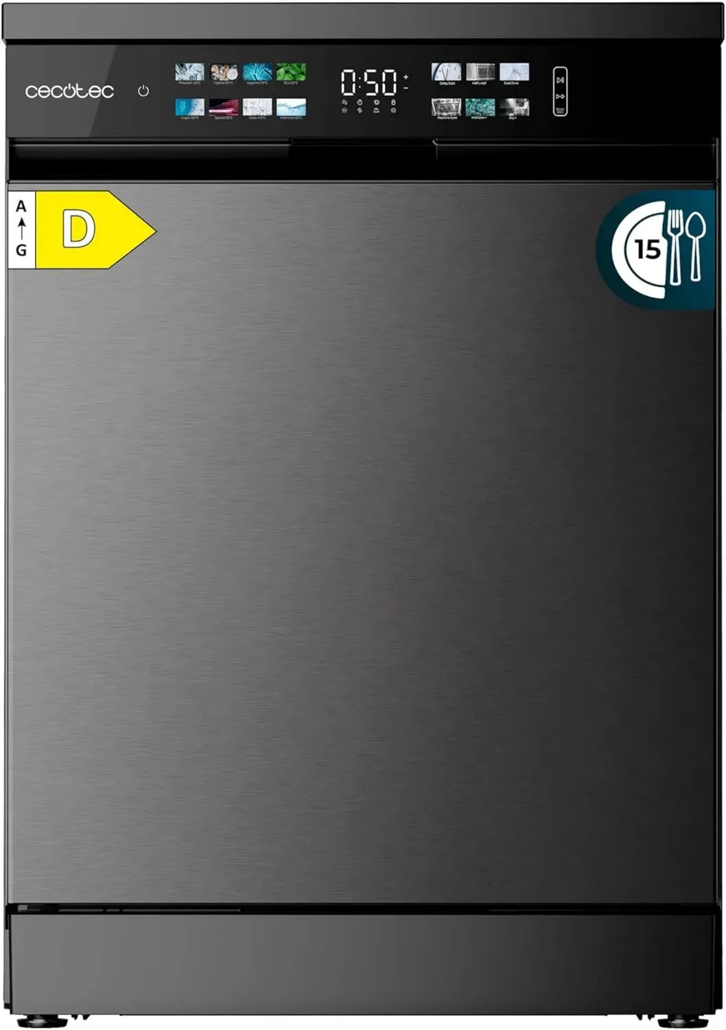Lave-vaisselle Cecotec 60cm Bolero Aguazero 6210, 15 Couverts, Classe D, Écran XXL, Sécurité Enfant