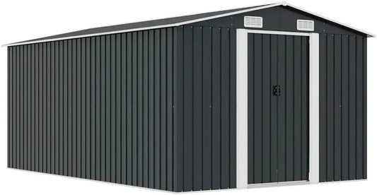 Grand abri de jardin métallique anthracite 257 x 392 cm avec portes coulissantes et ventilation