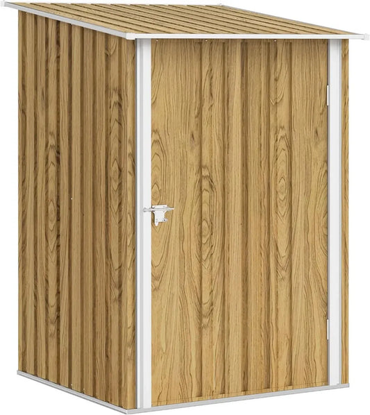 Abri de Jardin en Acier Galvanisé avec Porte Verrouillable, Toit Incliné 0,92 m² Effet Bois, 100 x 104 x 160 cm