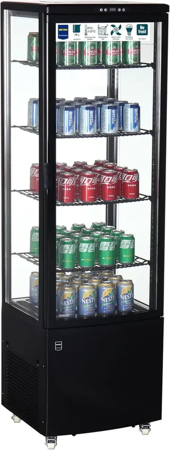 Vitrine Réfrigérée Professionnelle 235L avec Roues et Étagères Ajustables, Noir