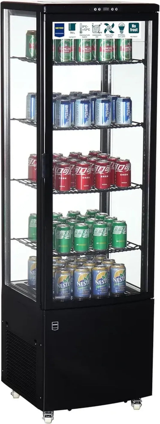Vitrine Réfrigérée Professionnelle 235L avec Roues et Étagères Ajustables, Noir