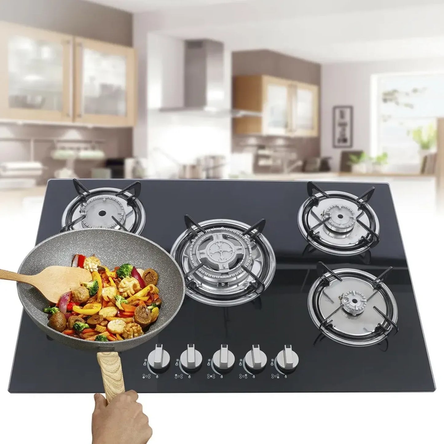 Table de cuisson vitrocéramique encastrable à 5 zones, gaz naturel et propane