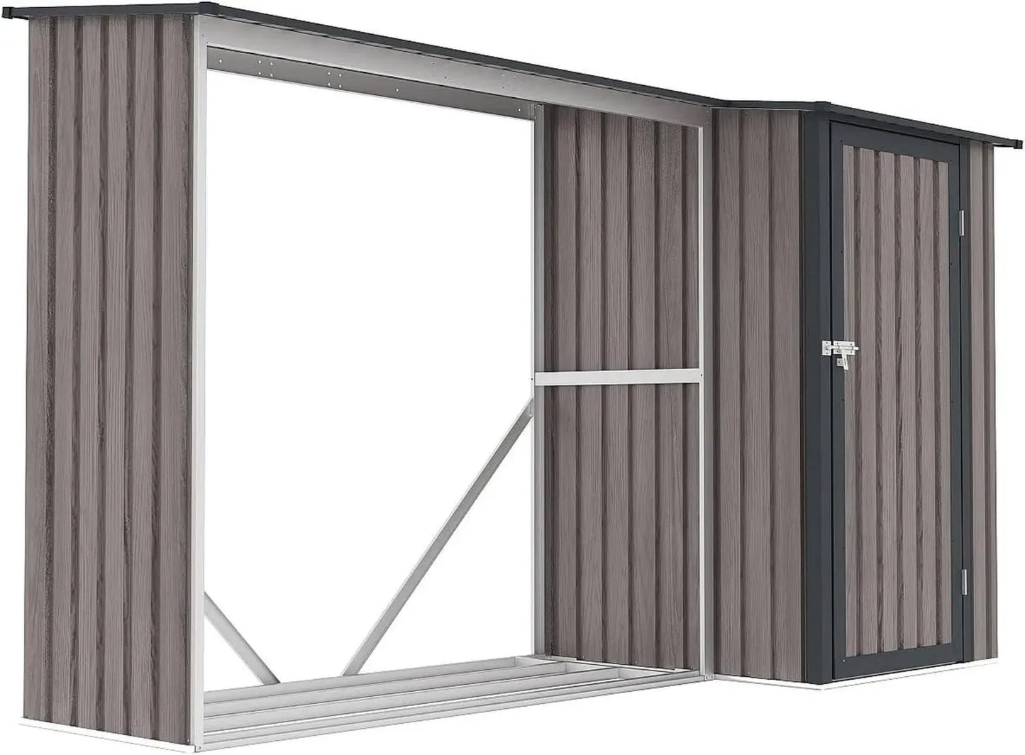 Abri à bûches en métal galvanisé avec compartiment de rangement 3,49 m3 - 2 stères - 282 x 109 x 168 cm - DORWOOD