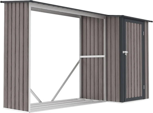 Abri à bûches en métal galvanisé avec compartiment de rangement 3,49 m3 - 2 stères - 282 x 109 x 168 cm - DORWOOD