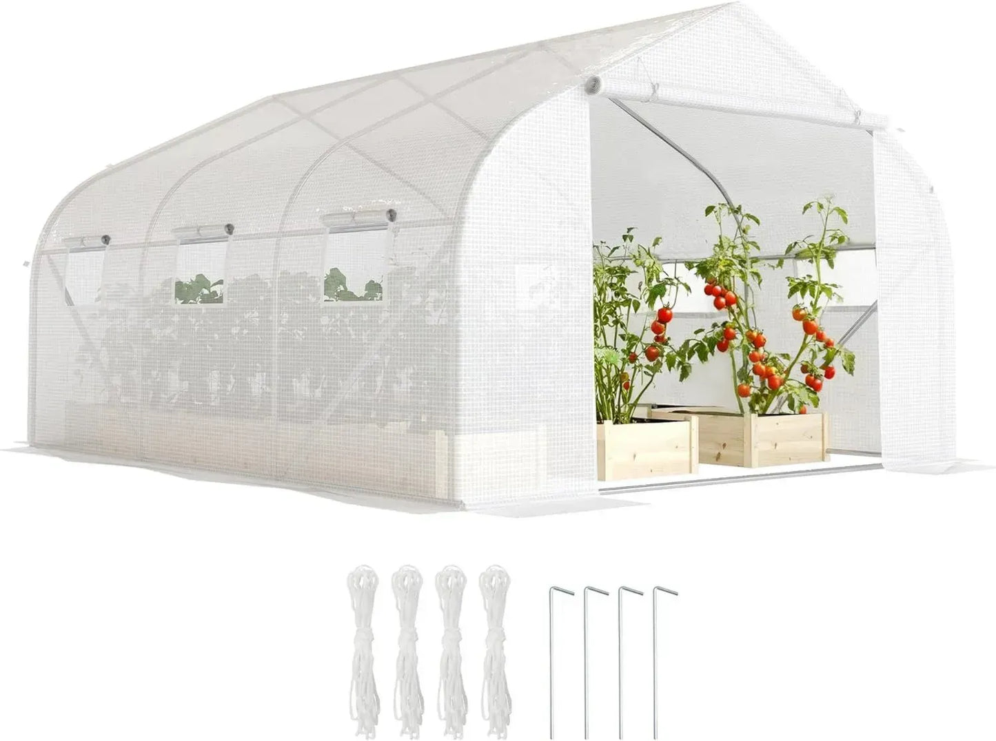 Serre Tunnel de Jardin Outsunny 13,35 m² avec Porte et 6 Fenêtres, Structure Acier Galvanisé, Bâche PE Haute Densité, 4,5 x 3 x 2 m